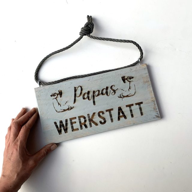 Werkstattschild, grau lasiert